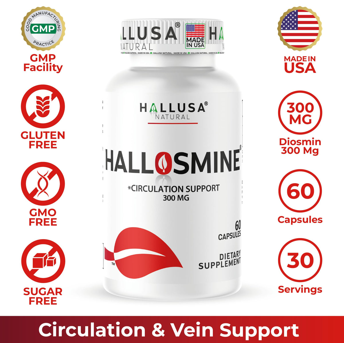 Hallusa Natural Diosmin Circulation Support - 60 Capsules - image 2