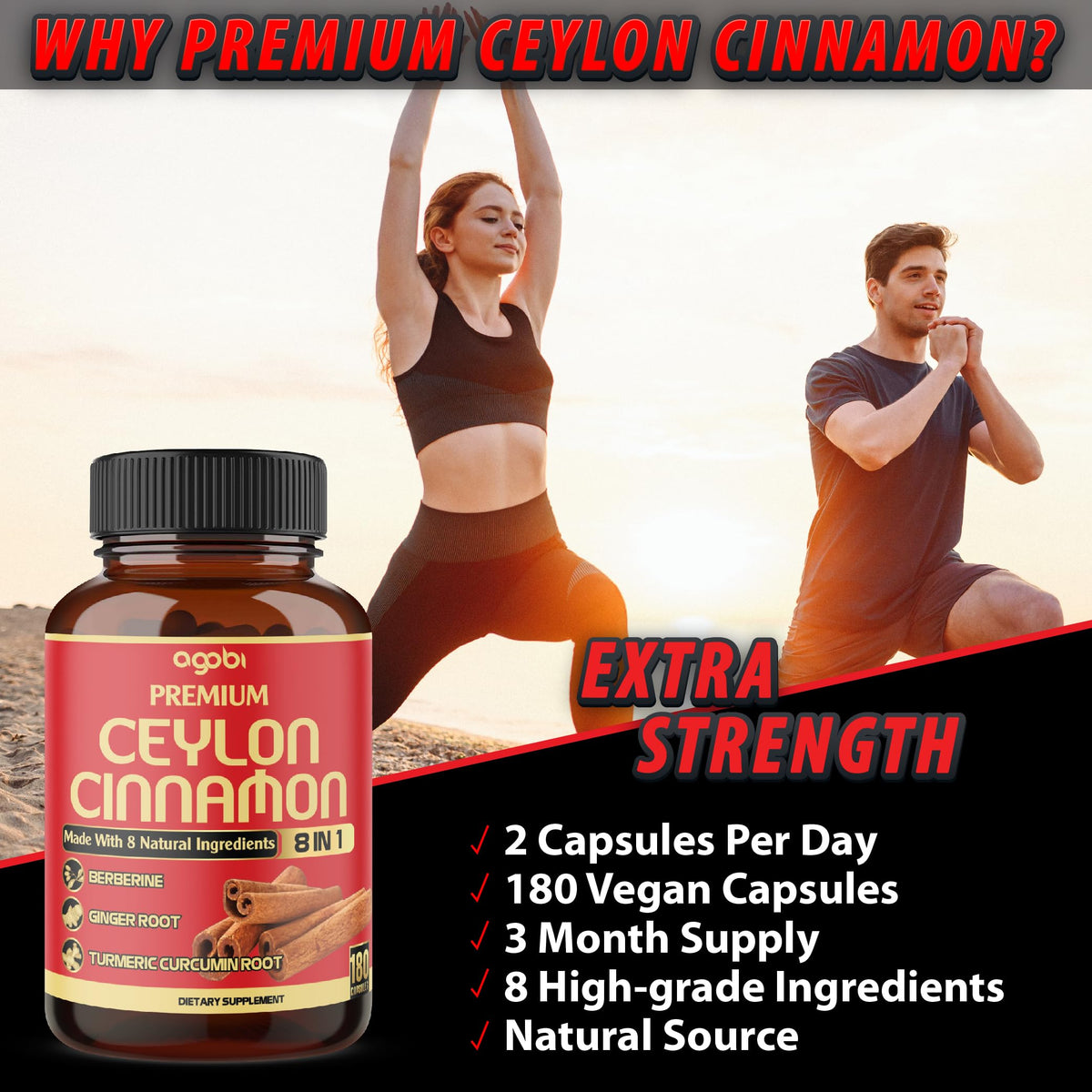 Agobi Ceylon Cinnamon with Berberine Supplement - 180 Capsules - image 5