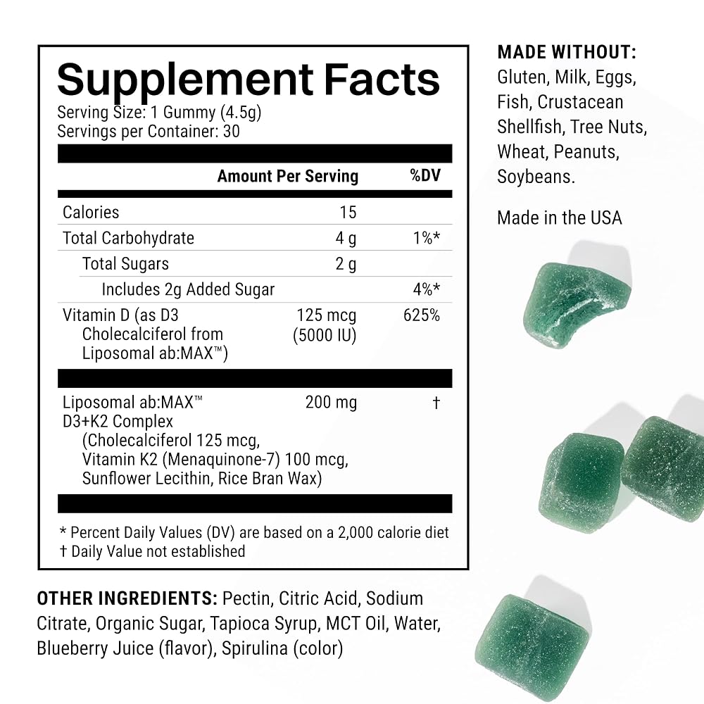 Haroutine Liposomal Vitamin D3 + K2 5000 IU Gummies - 30 Count - image 3