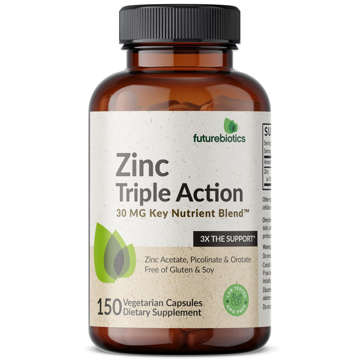 Futurebiotics Zinc Triple Action 30mg Immune Support - 150 Vegetarian Capsules - image 5