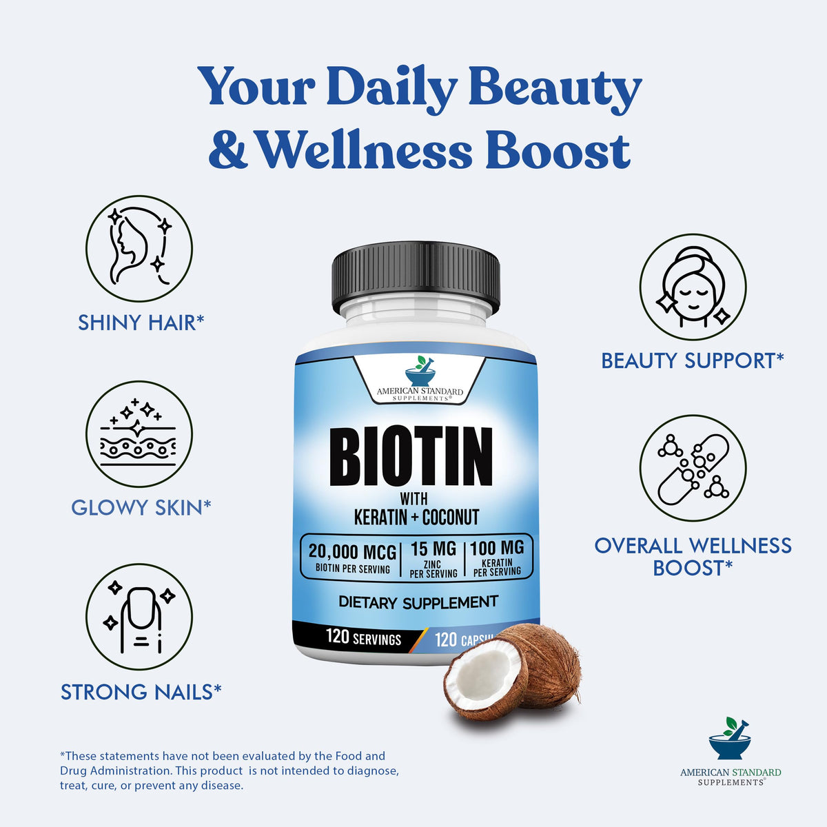 American Standard Supplements Biotin 20,000mcg with Keratin & Zinc - image 5