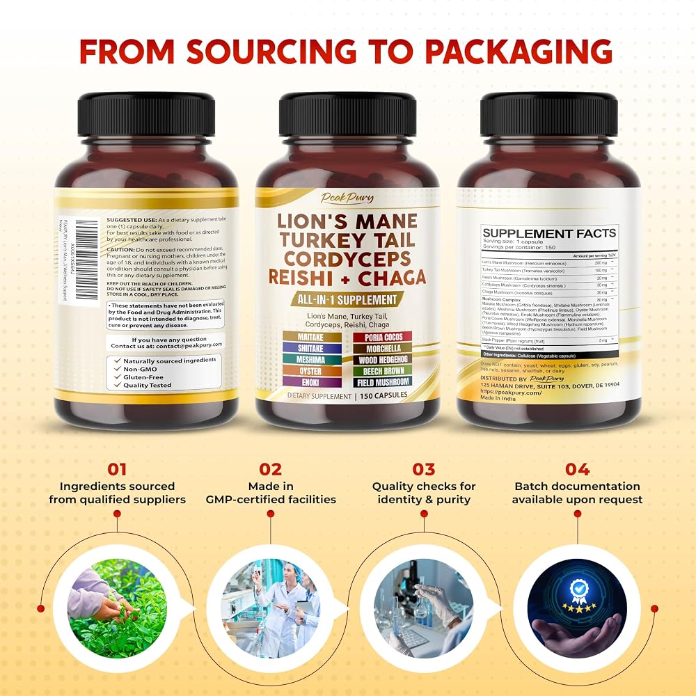 PeakPury Advanced Mushroom Complex with Lion's Mane & Turkey Tail - 150 Capsules - image 8