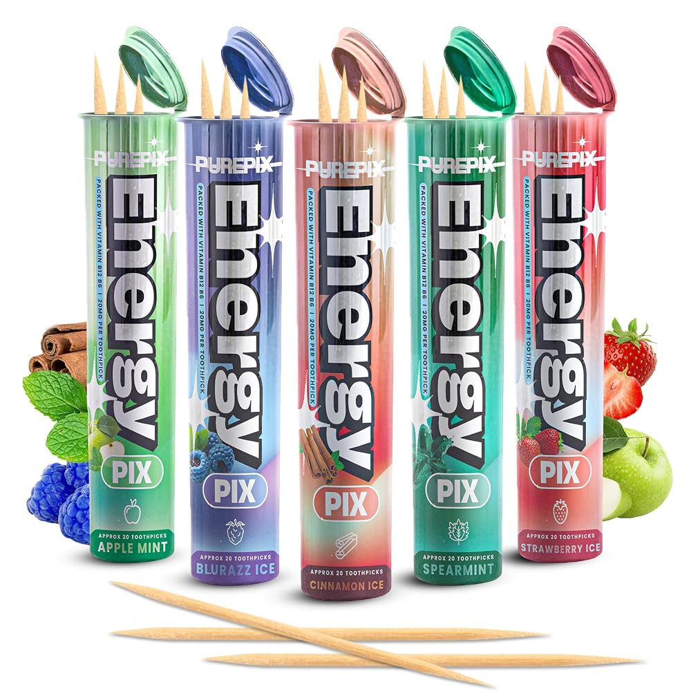PurePix Energy Caffeine Flavored Toothpicks, 5-Flavor Pack - 100ct