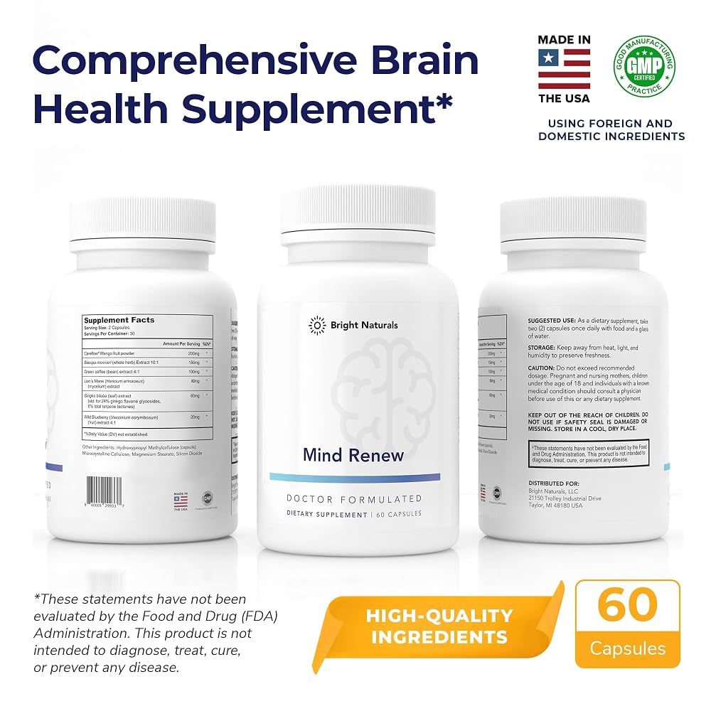 Bright Naturals Mind Renew - Brain Supplements for Memory and Focus