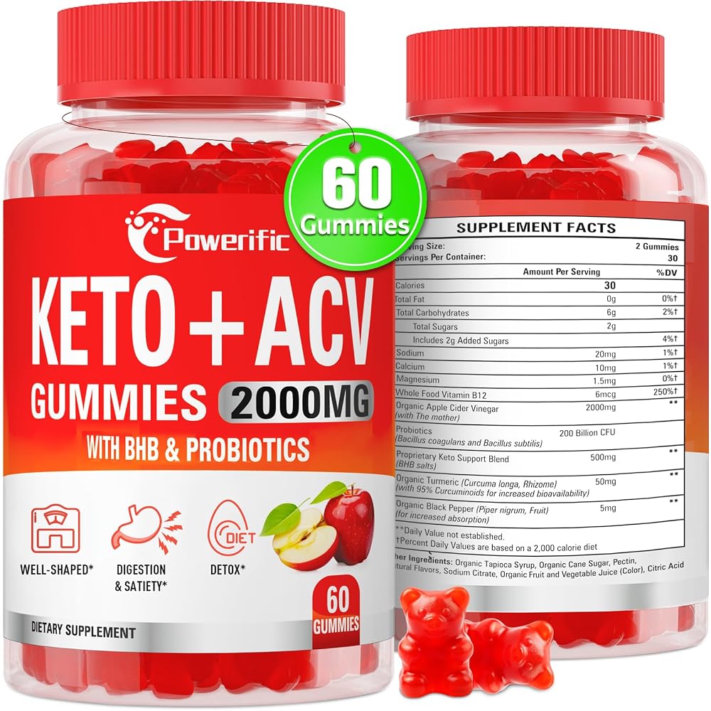 Powerific Apple Cider Vinegar Gummies Max Strength 2000mg - 60 Gummies