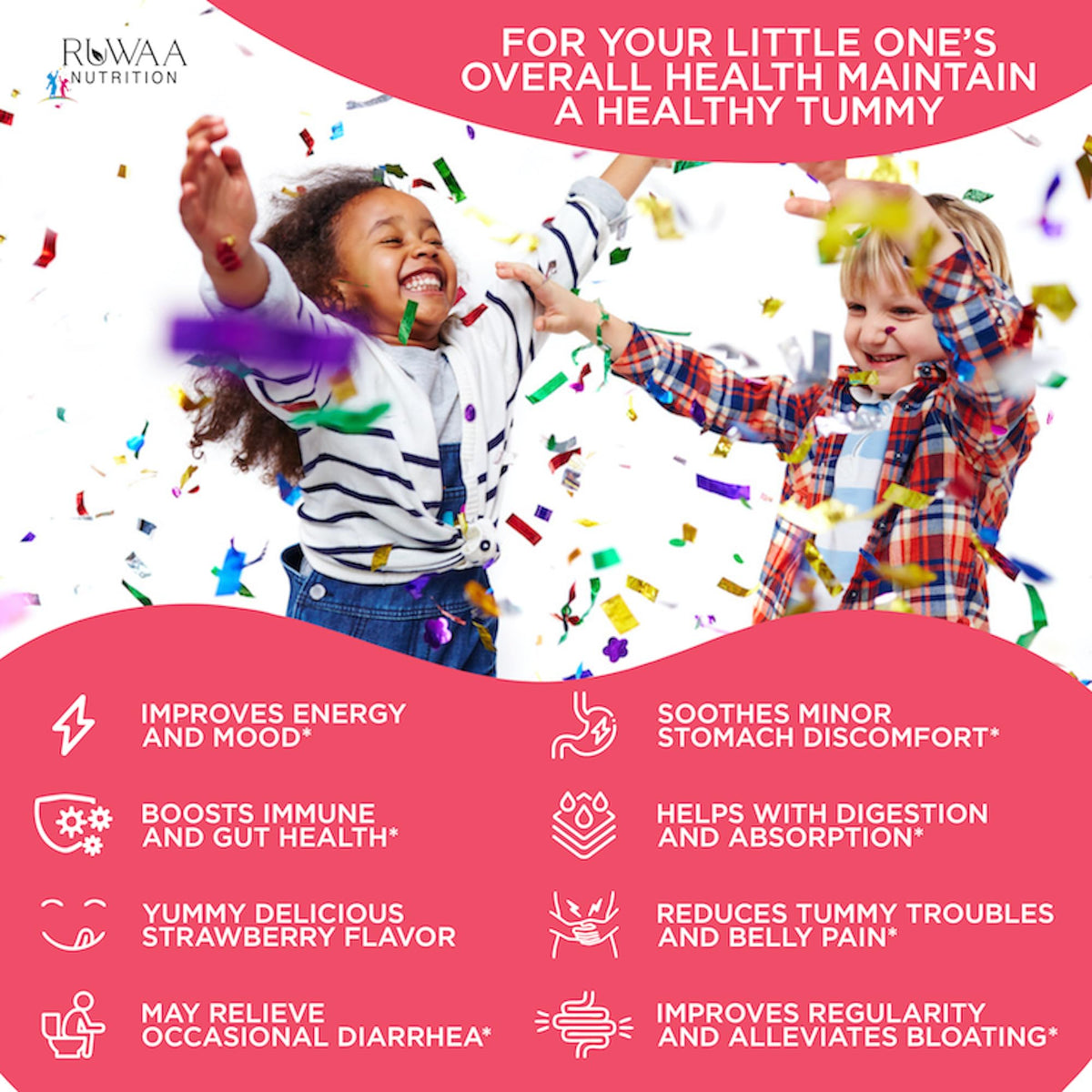 RUWAA NUTRITION Probiotics for Kids. Yummy Gut Happy Organic