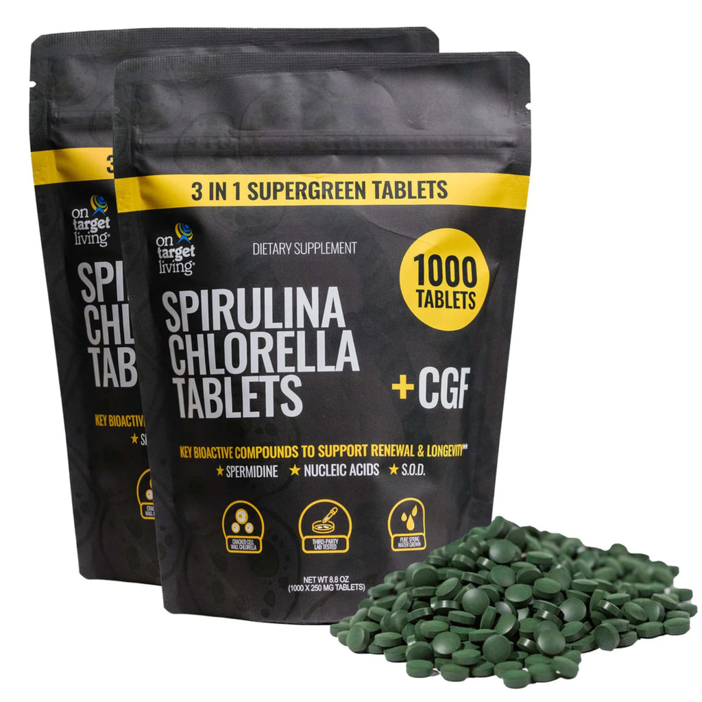 On Target Living Spirulina Chlorella + CGF Tablets - 2000 Count