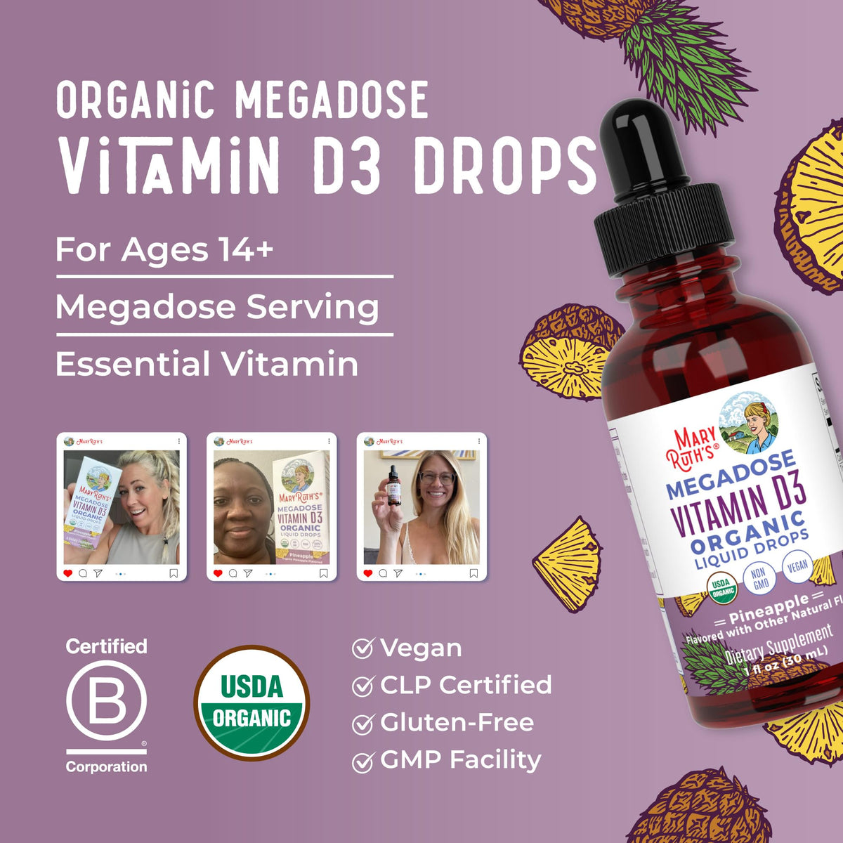MARYRUTH'S Organic Vitamin D3 Liquid Drops Pineapple - 1 Fl Oz - image 8