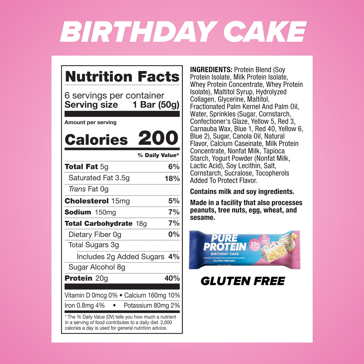 Pure Protein Birthday Cake Protein Bars - 6 Count - image 2