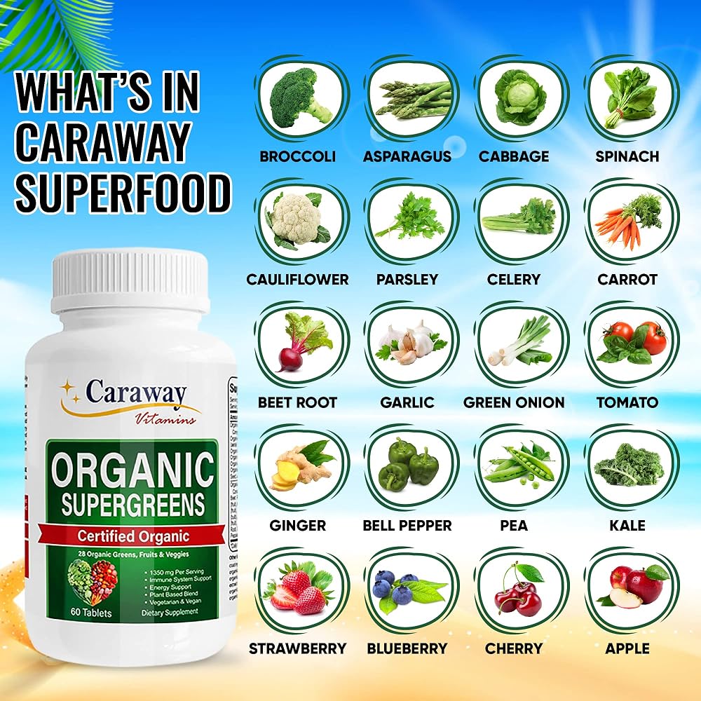 Caraway Vitamins Organic Super Greens Complex - 60 Tablets - image 2