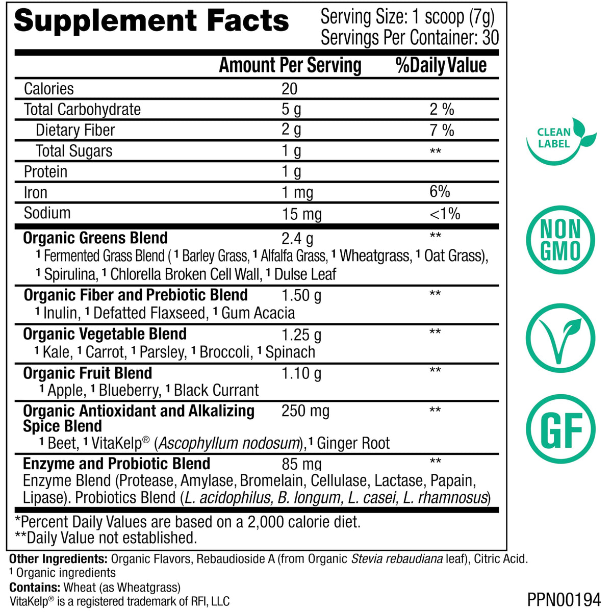 Peak Pure & Natural Greens Powder with Enzymes & Probiotics - 30 Servings - image 2