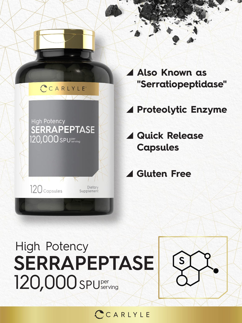 Carlyle Serrapeptase 120000 SPU Enzyme - 120 Capsules - image 3