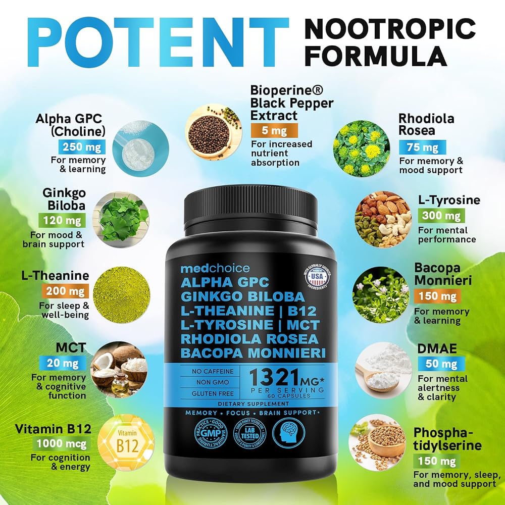 MedChoice 11-in-1 Nootropic Brain Supplement Non-Caffeinated - 240 Capsules - image 2