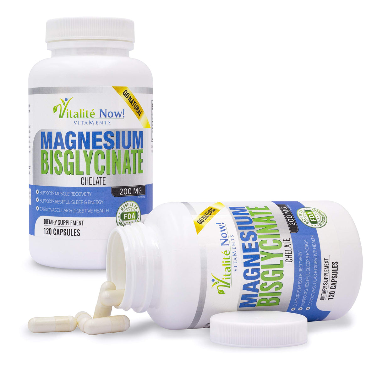 Vitalité Now! Magnesium Bisglycinate 200mg - 120 Capsules - image 2