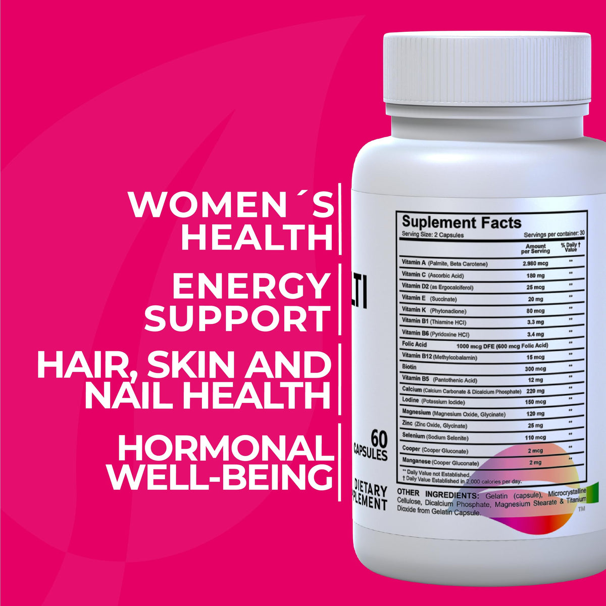 Hallusa Natural Multivitamin for Women, Hair Skin Nails & Immune Support - image 2