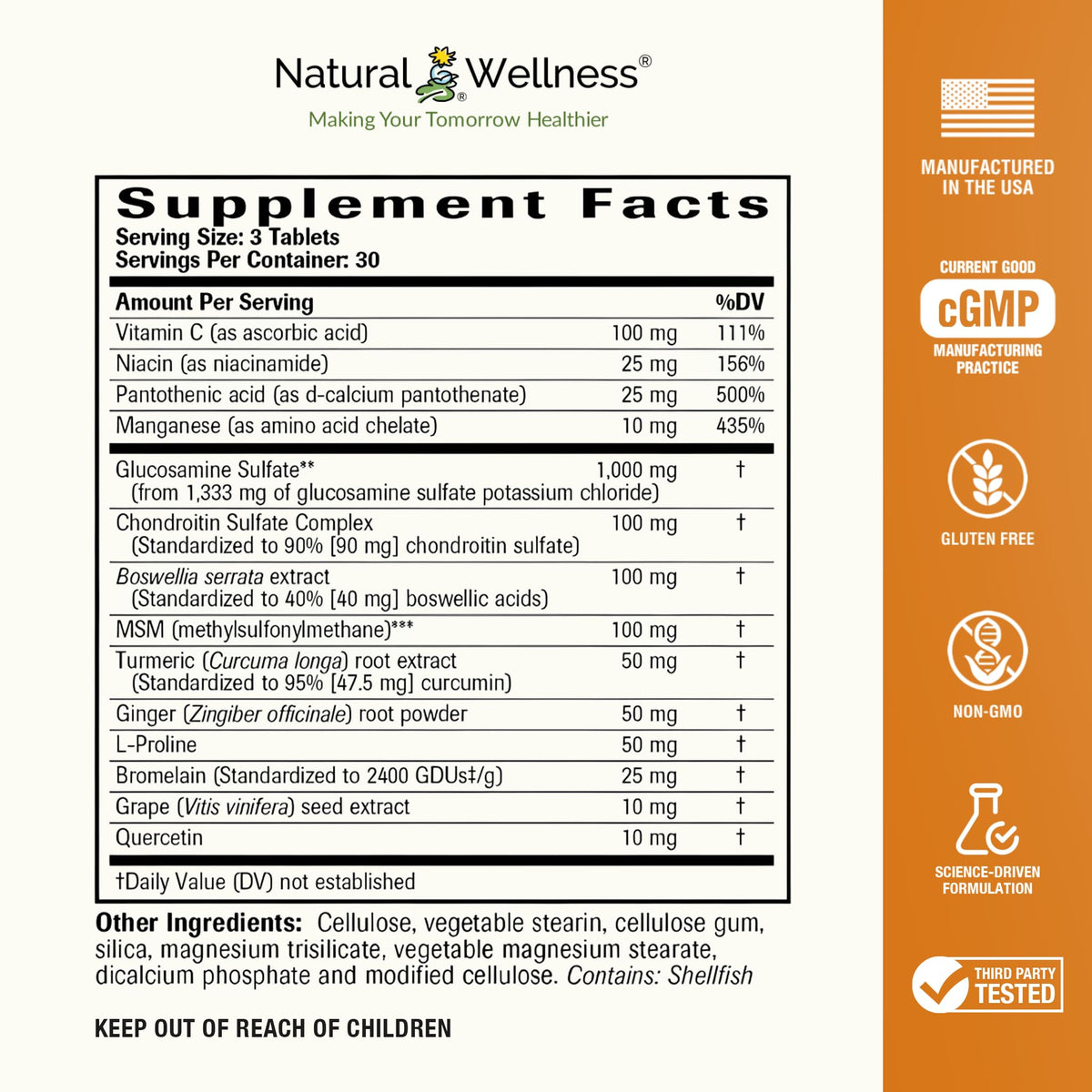 Natural Wellness Glucosamine Chondroitin MSM Turmeric Tablets - 90 Count - image 2