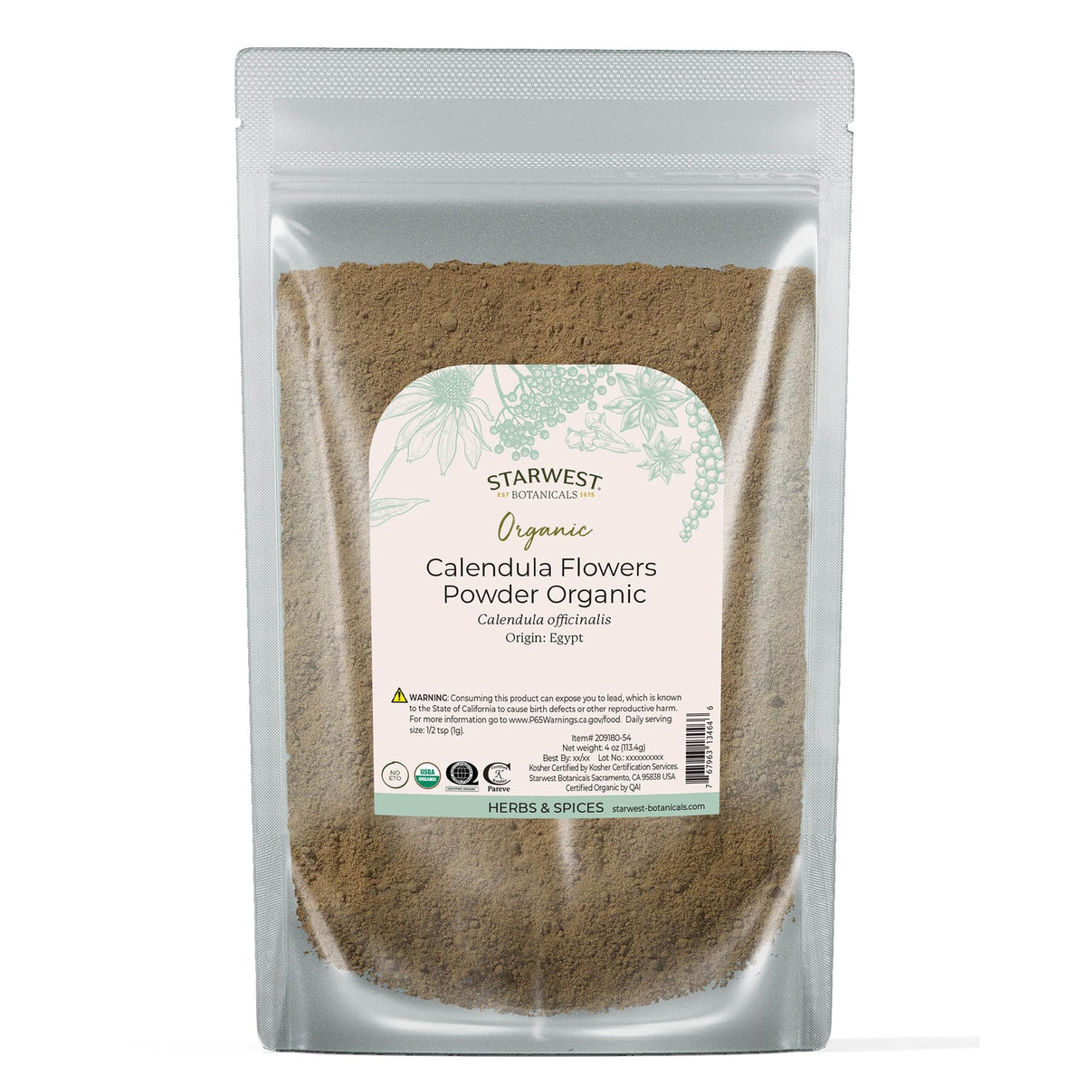 Starwest Botanicals Organic Calendula Flower Powder - 4 oz