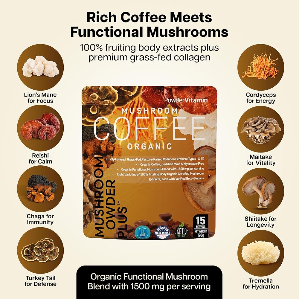 PowderVitamin Organic Mushroom Grass-Fed Collagen Types I & III