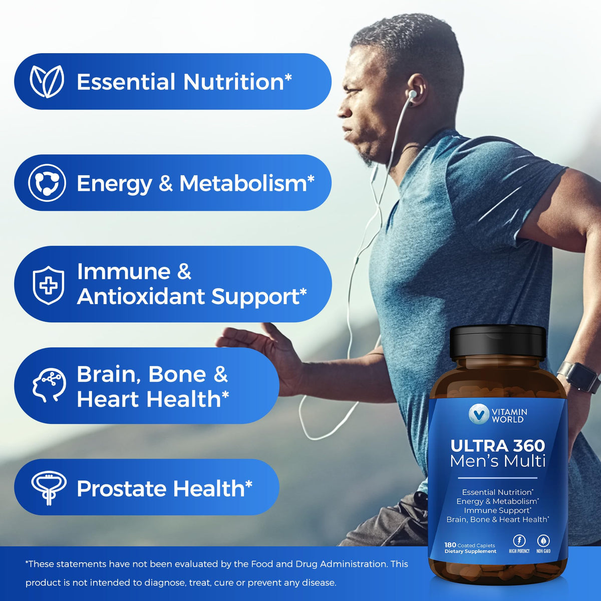 Vitamin World Ultra 360 Multivitamin for Men, Energy & Performance - 180 Caplets - image 4
