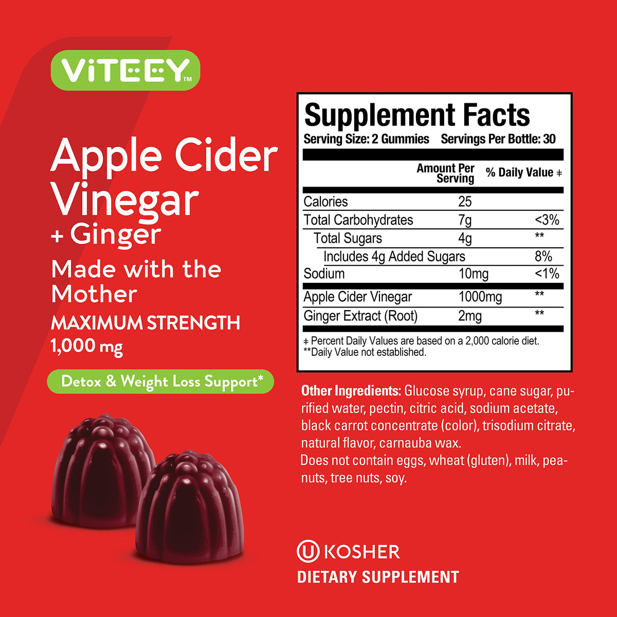 Viteey Apple Cider Vinegar Gummies Maximum Strength 1