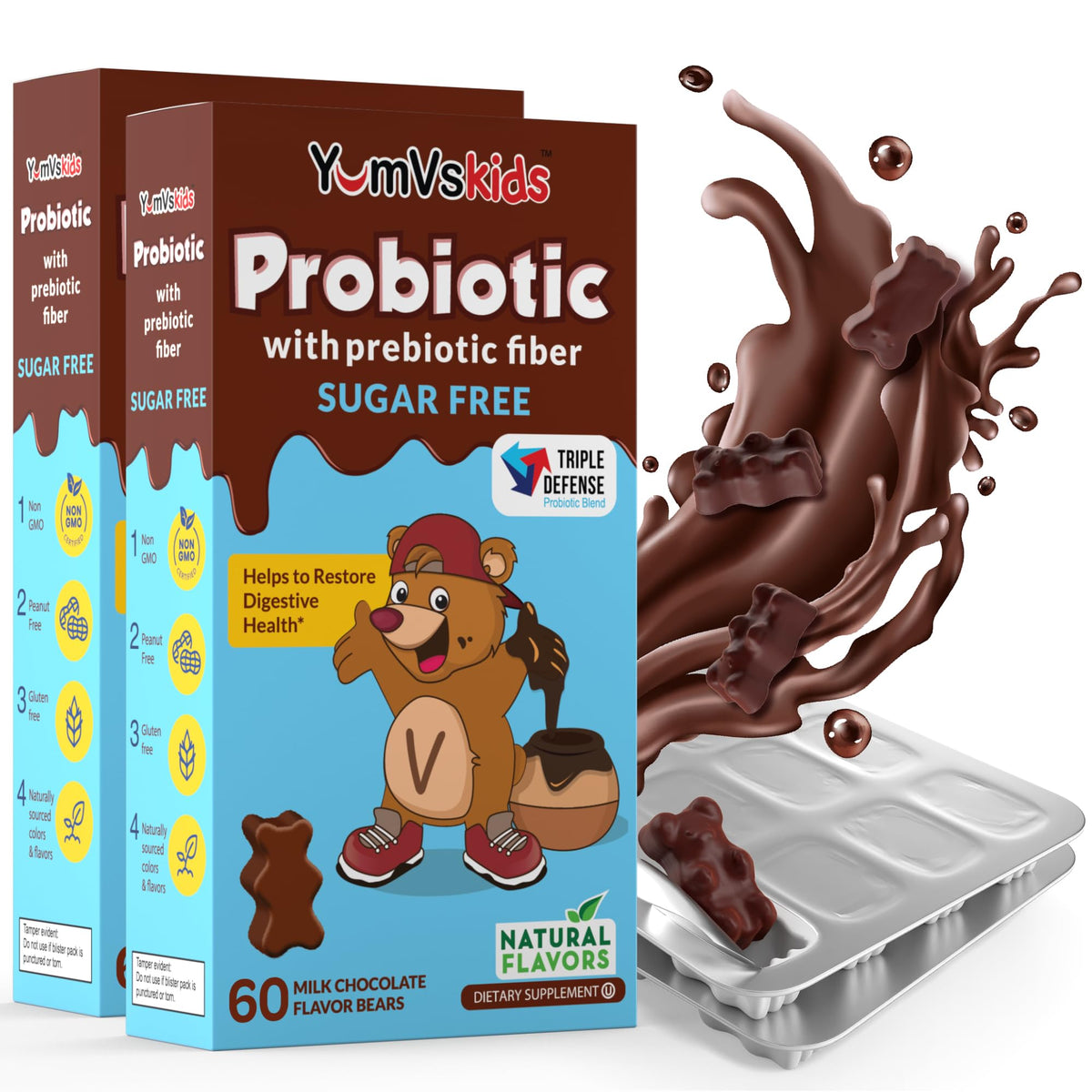 YUM-V'S Kids Probiotic Chocolate Bears 1 Billion CFU - 120 Count