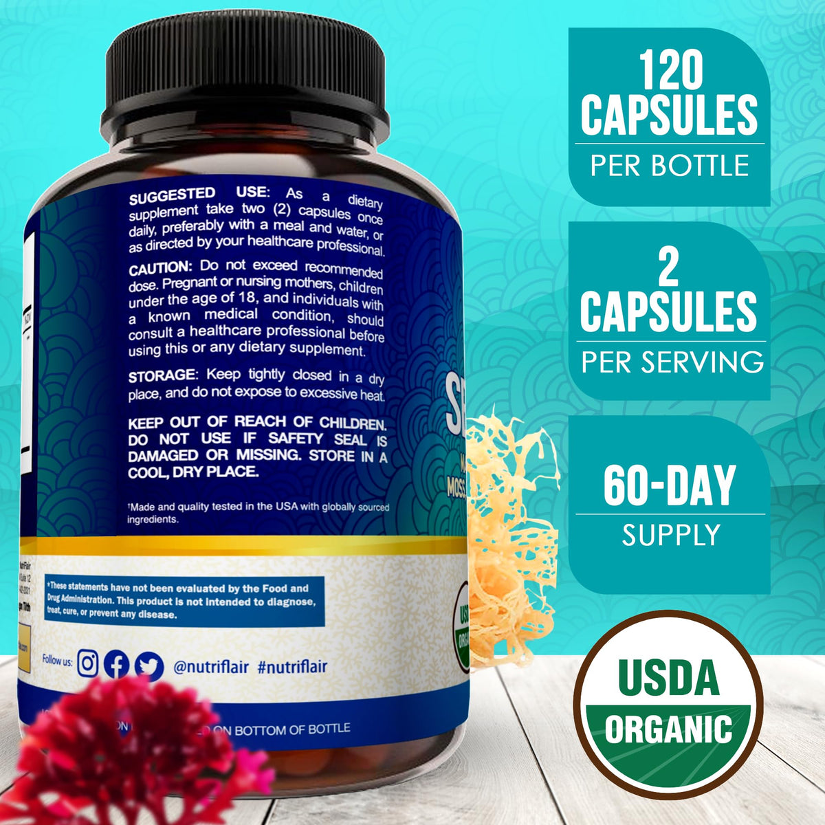 NutriFlair Organic Sea Moss 1600mg - 120 Vegetarian Capsules - image 4