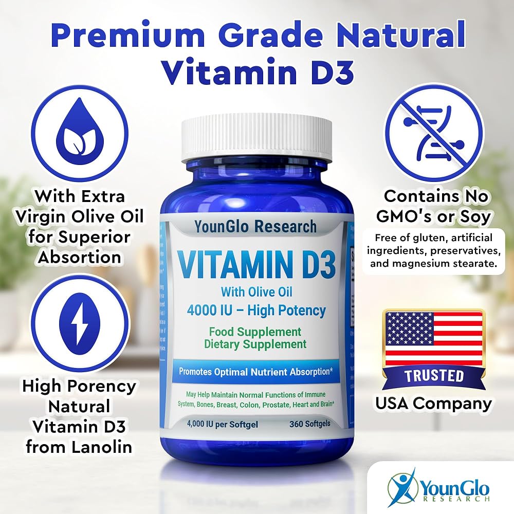 YounGlo Research Vitamin D3 4000 IU - 360 Softgels - image 3