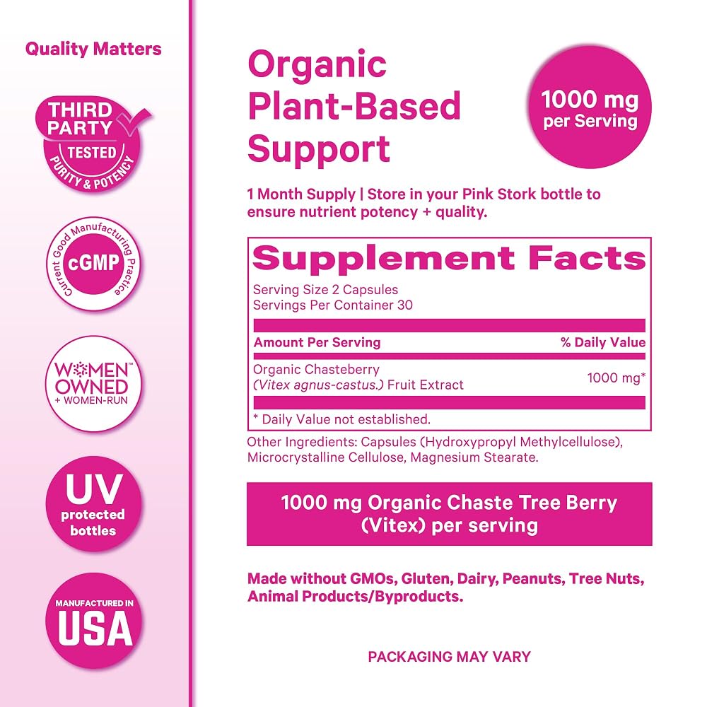 Pink Stork Organic Vitex 1000 mg - 60 Vegan Capsules - image 6