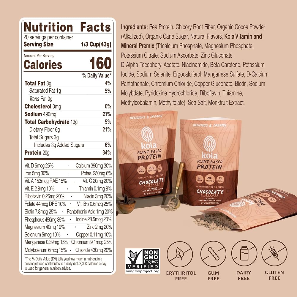 Koia Powder, Plant-Based Protein with Prebiotic Fiber