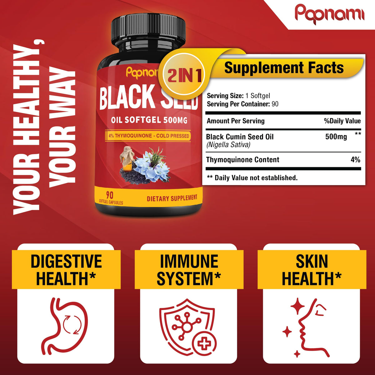 Papnami Premium Black Seed Oil Softgel - 90 Softgels - image 3