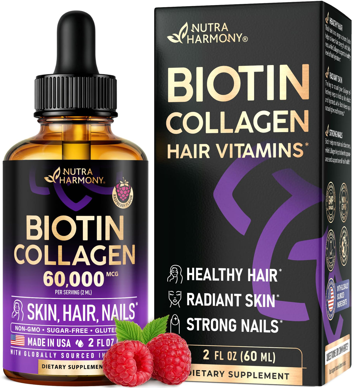 NUTRAHARMONY Liquid Biotin & Collagen 60