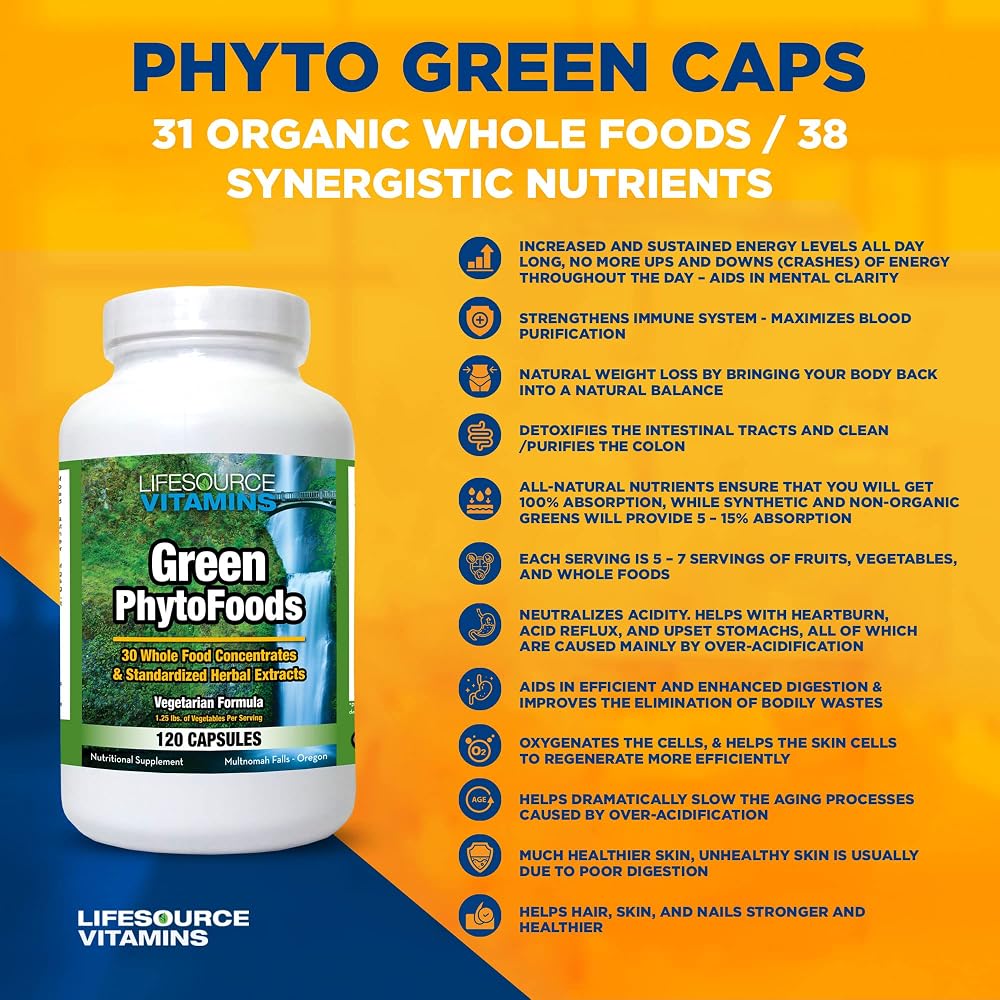 LifeSourceVitamins Phyto Green Mega-Food Capsules - 120 Capsules - image 3
