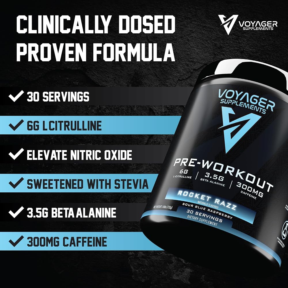 Voyager Supplements Pre-Workout Rocket Razz Powder - 30 Servings - image 3