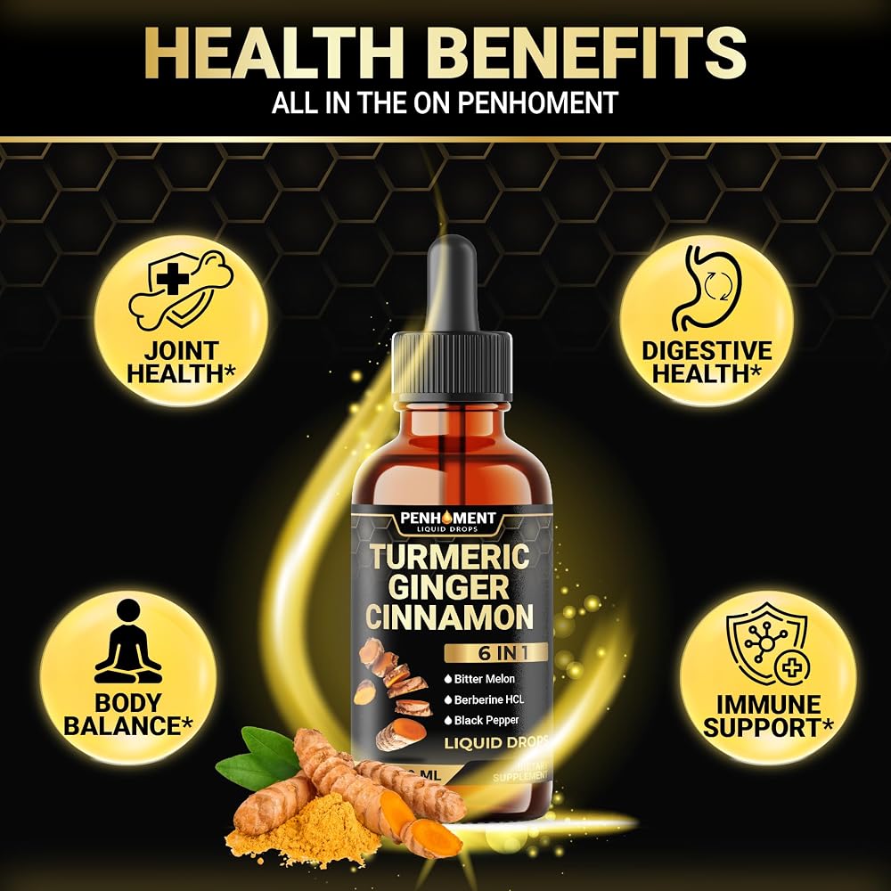 Penhoment 6in1 Liquid Turmeric Curcumin with Ginger & Berberine - 2 Fl Oz - image 4