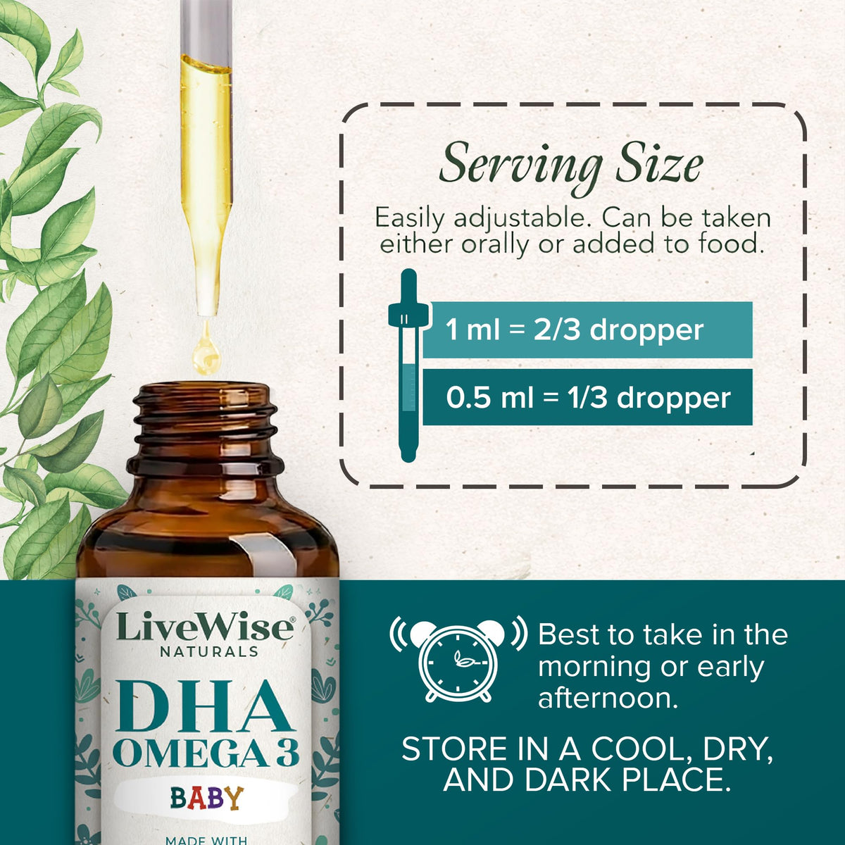 Live Wise Naturals Omega 3 DHA Baby Drops Vegan Liquid - 60 Servings - image 5
