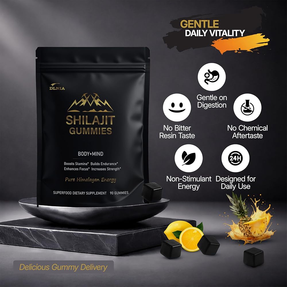 DLNIA KSM-66 Ashwagandha & Himalayan Shilajit Gummies - 90 Count - image 3