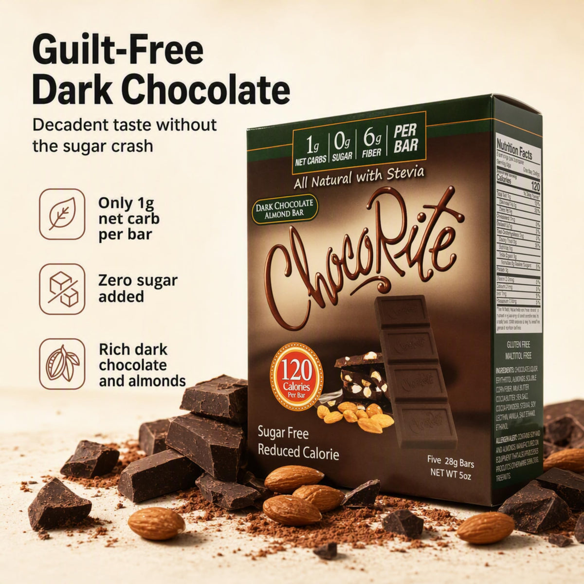 ChocoRite Dark Chocolate Almond Bars Sugar-Free - 5 Ounce - image 2