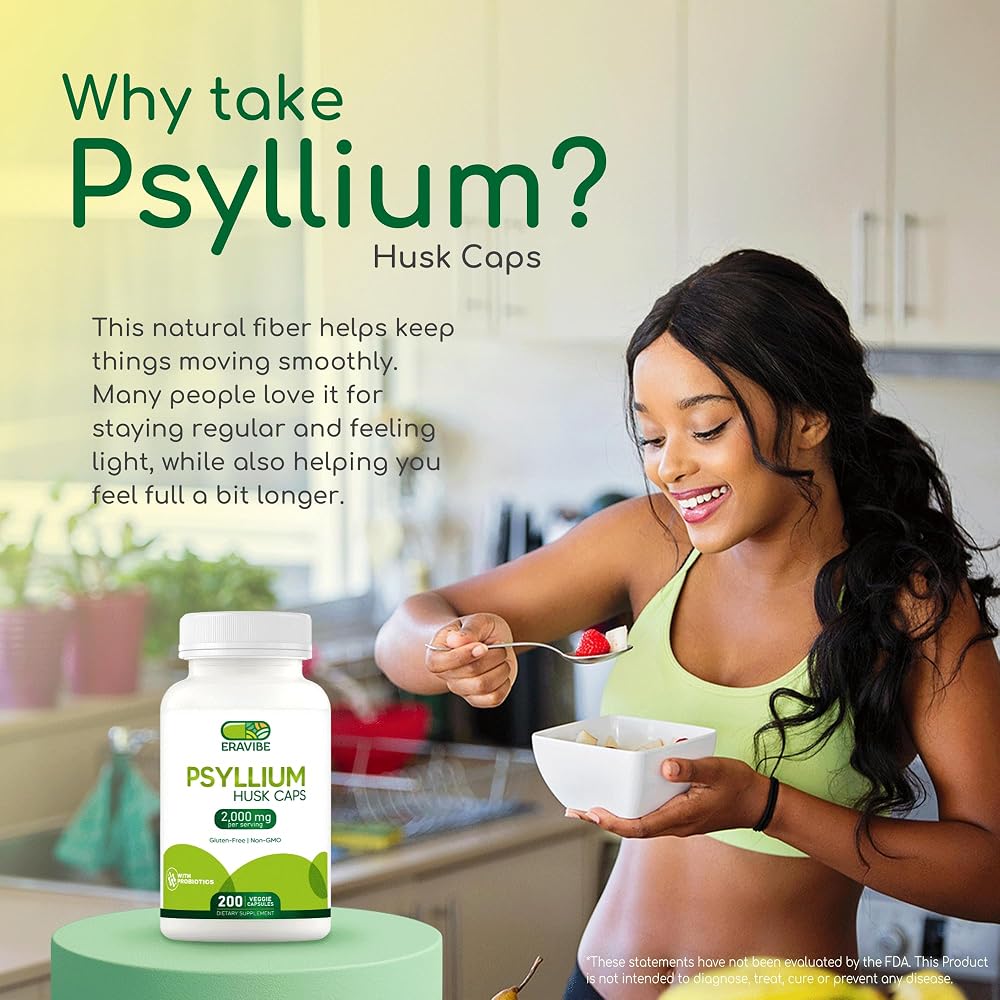 ERAVIBE Psyllium Husk Capsules with Probiotics Fiber Supplement - 200 Count - image 2