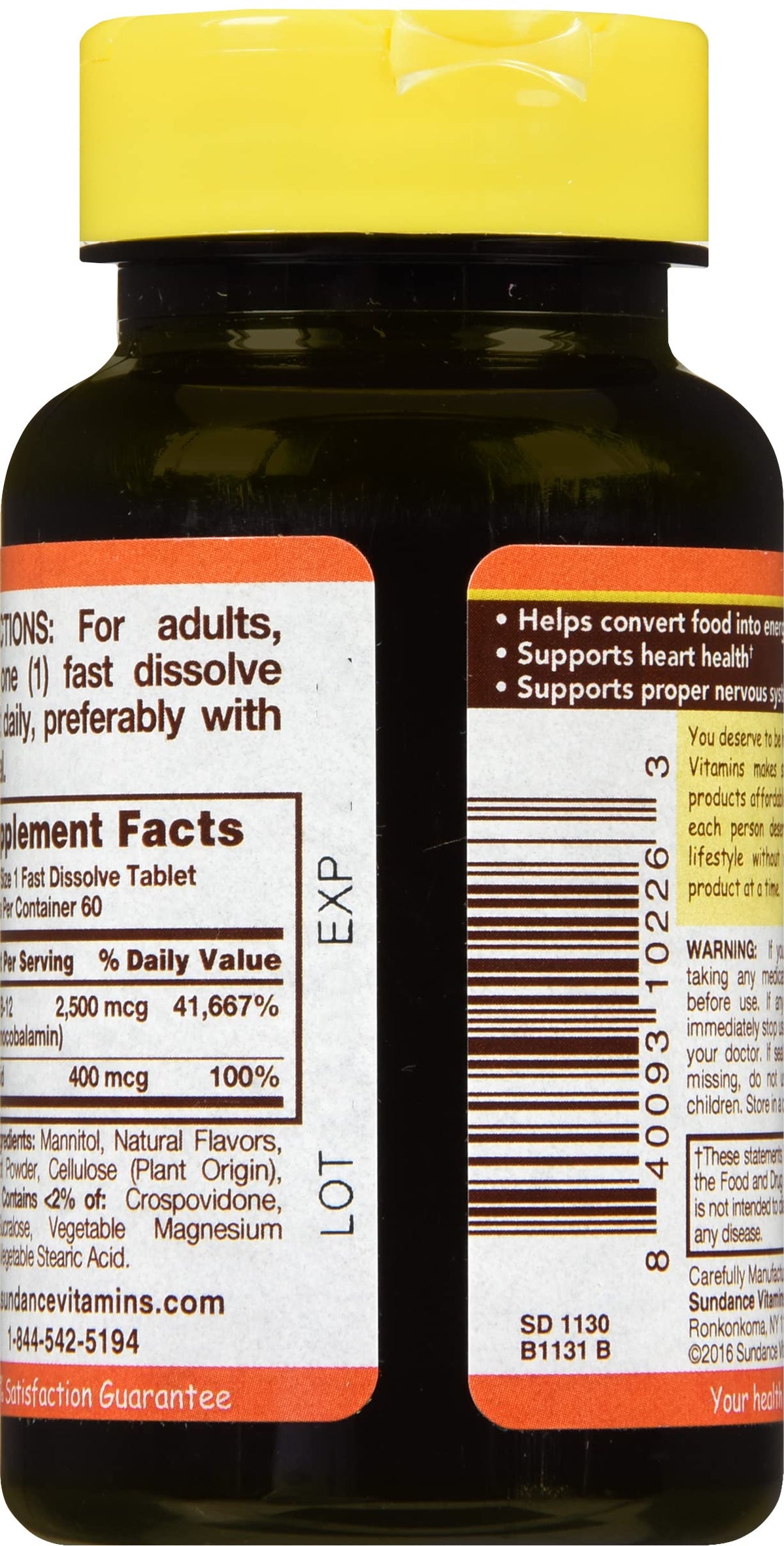Liarminoo Sundance B-12 2500 mcg + Folic Acid Fast Dissolve - 120 Tablets - image 3