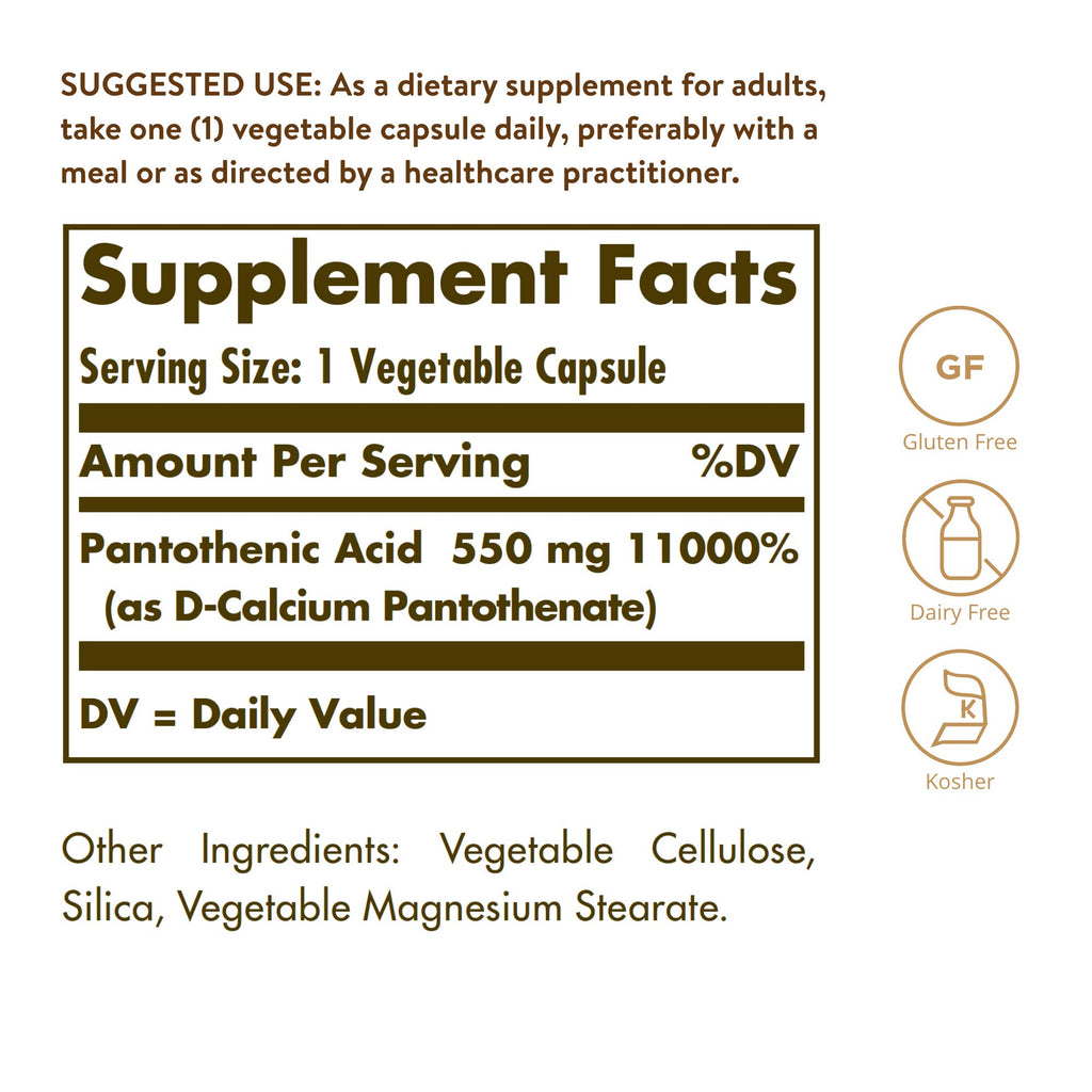 Solgar Pantothenic Acid 550 mg - 100 Vegetable Capsules - image 2