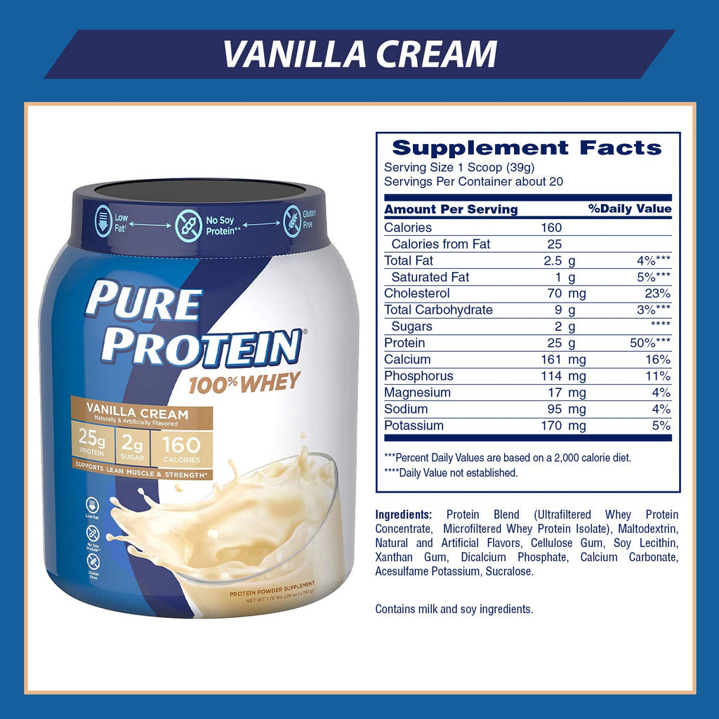 Pure Protein Whey Protein Powder Vanilla Cream Gluten Free - 2 Pack - image 2