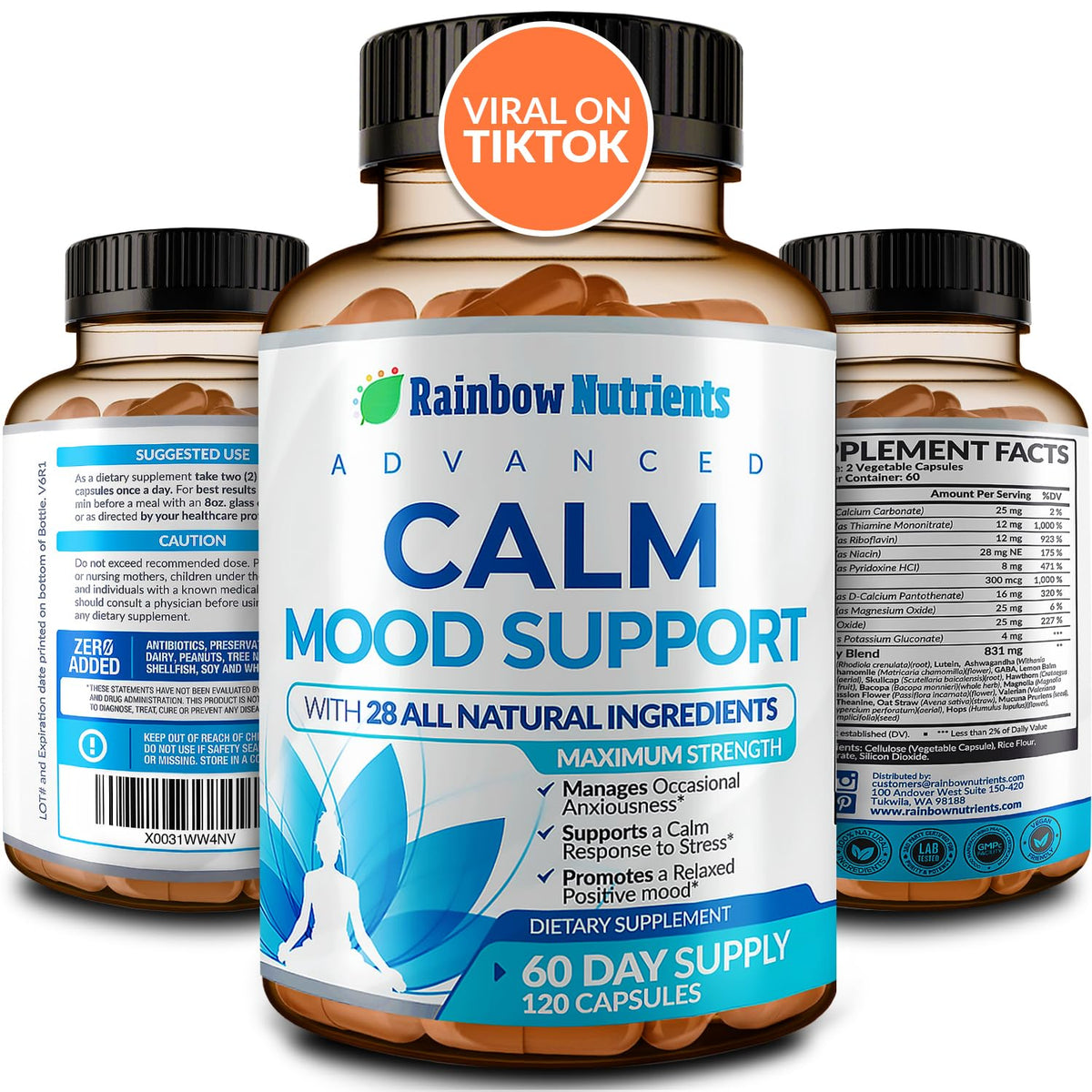 Rainbow Nutrients Calm Mood Support Supplement - 120 Vegan Capsules