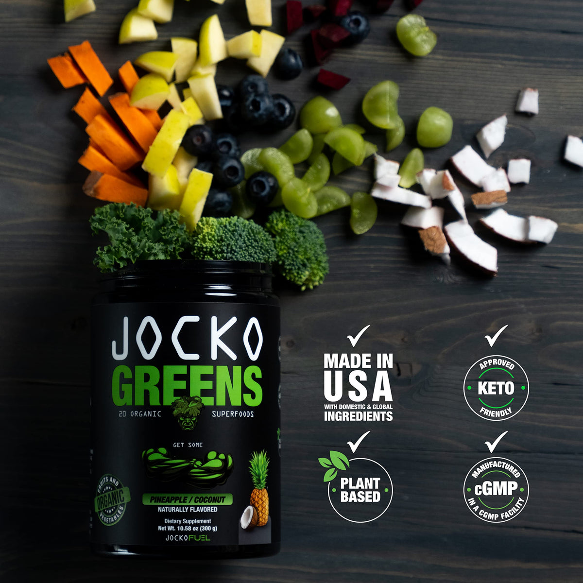 Jocko Fuel Greens Powder (Coconut/Pineapple Flavor) - Organic Greens