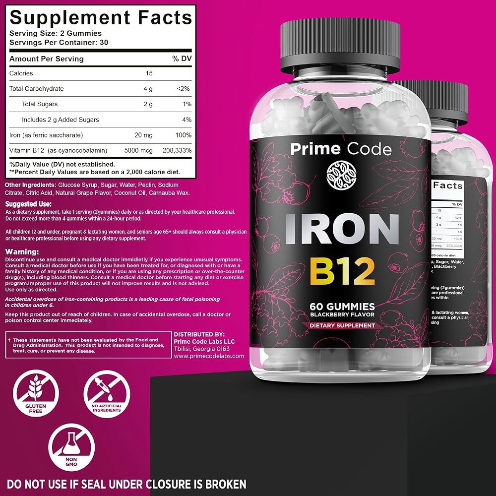 Prime Code Vitamin B12 & Iron Gummies - 60 Count - image 2
