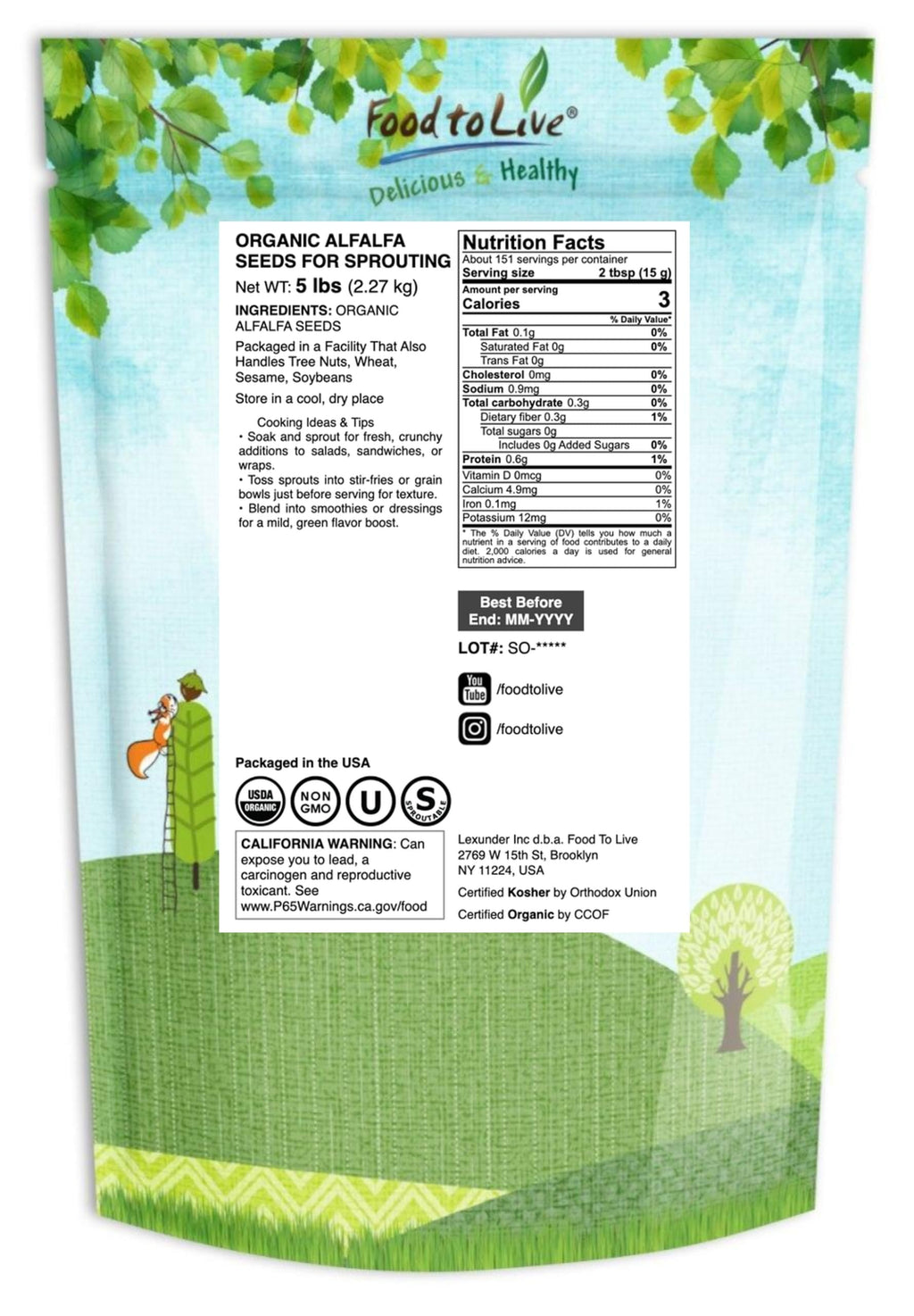 Food to Live Organic Alfalfa Seeds for Sprouting - 5 Pounds - image 2