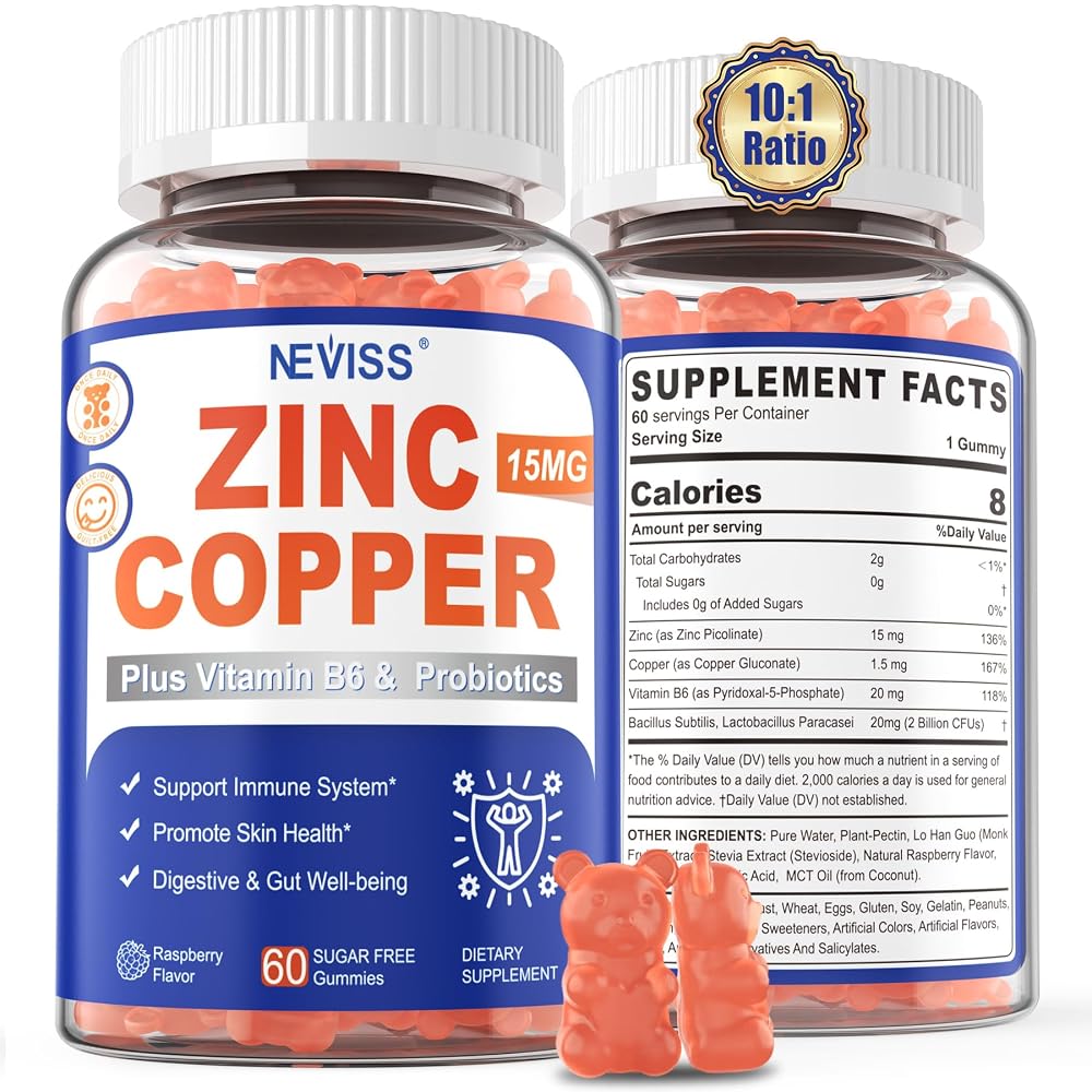 NEVISS Zinc Gummies with Copper + Probiotics