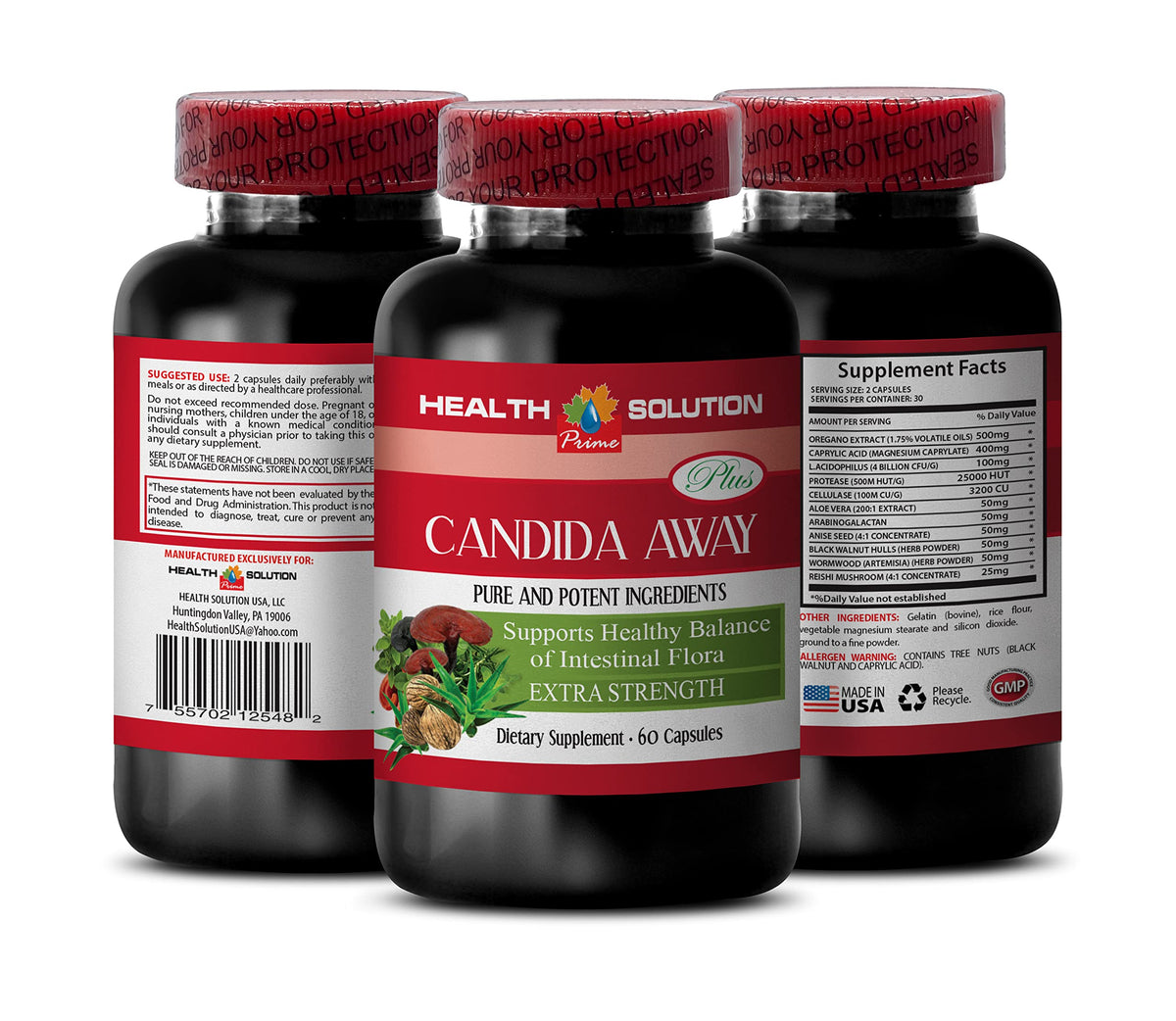 Health Solution Prime Candida Away Plus Herbal Complex - 180 Capsules - image 2