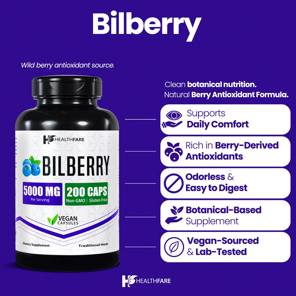Healthfare Bilberry Extract Extra Strength - 200 Vegan Capsules - image 2