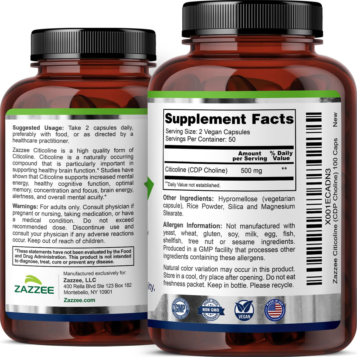 Zazzee Extra Strength Citicoline 500 mg - 100 Vegan Capsules - image 8