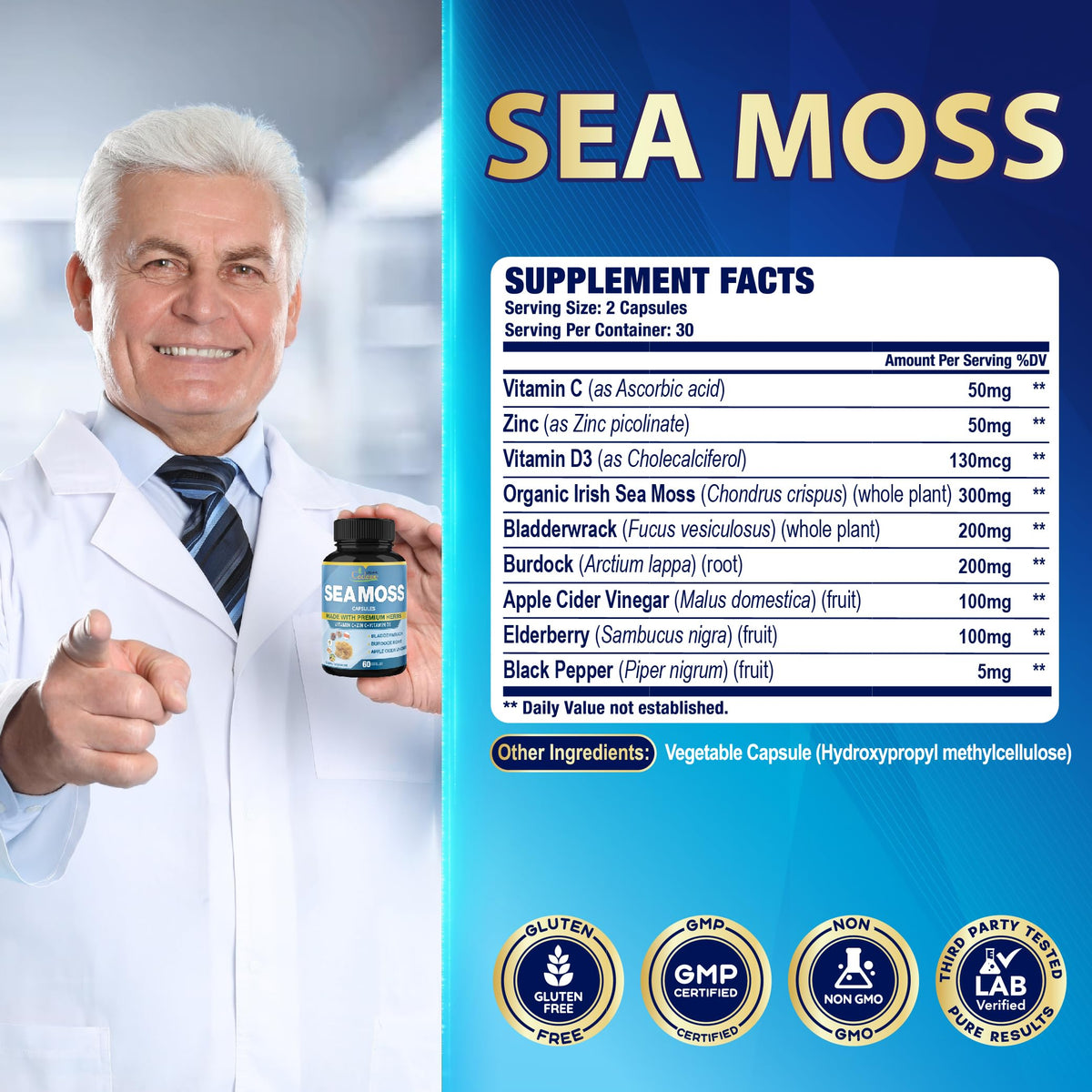 Organic Cadane Irish Sea Moss Capsules Immune Support - 120 Vegetarian Capsules - image 3